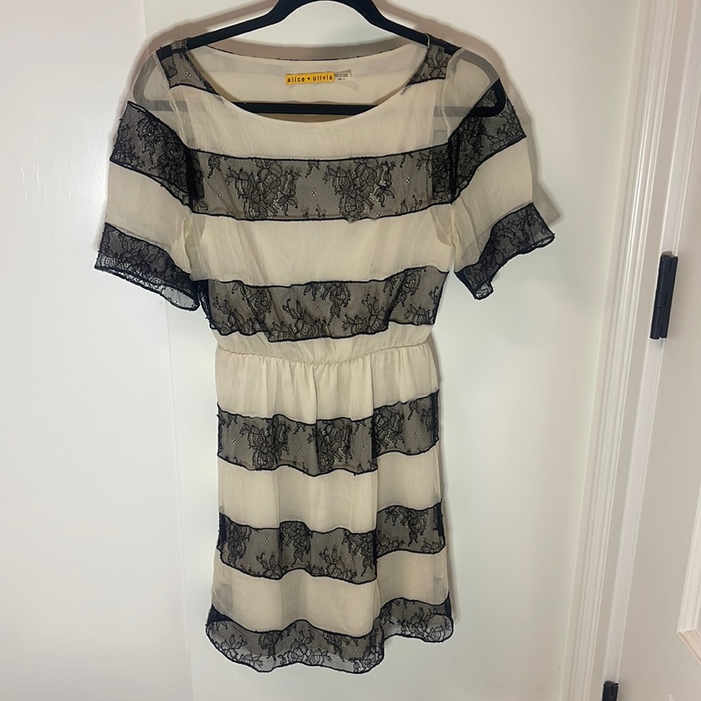 Alice and Olivia black and cream Lace dress